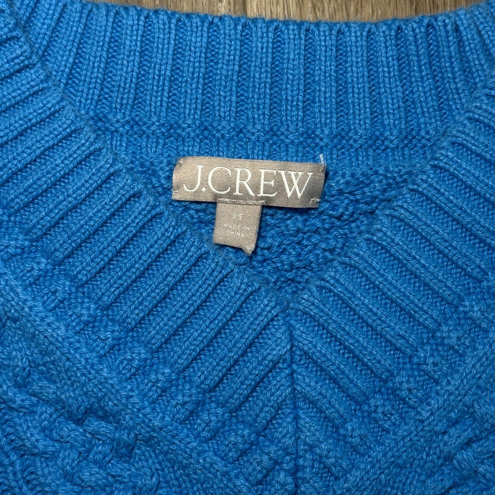 J.Crew Womens Blue Cable Knit V-Neck Cotton Sweater XS - Picture 3 of 8